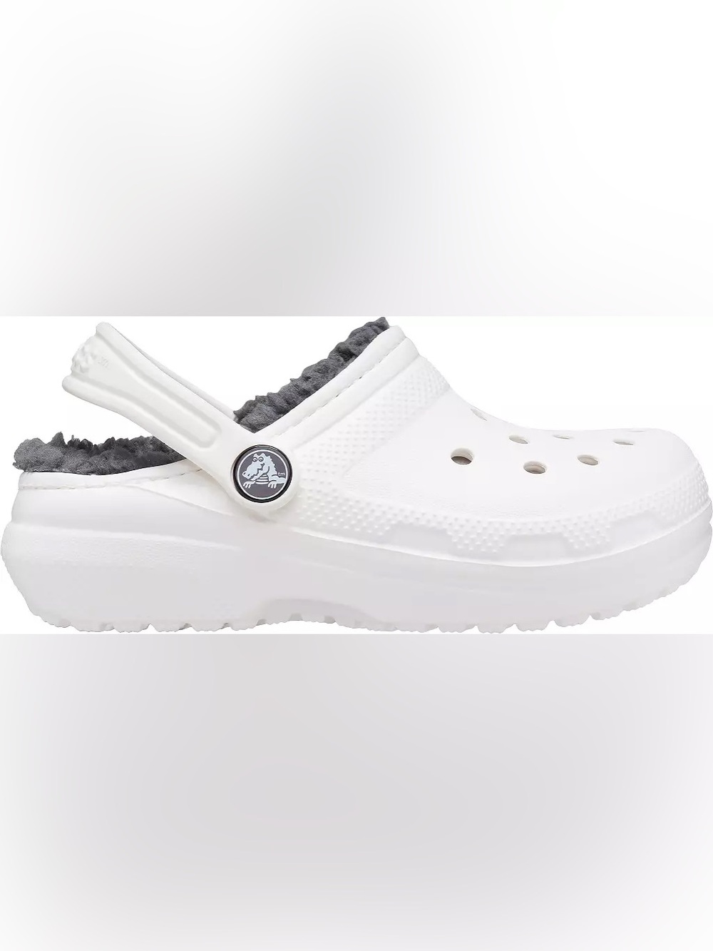 CROCS Kids Classic Lined Clog in White with Dark Gray Lining - Picture 7 of 7